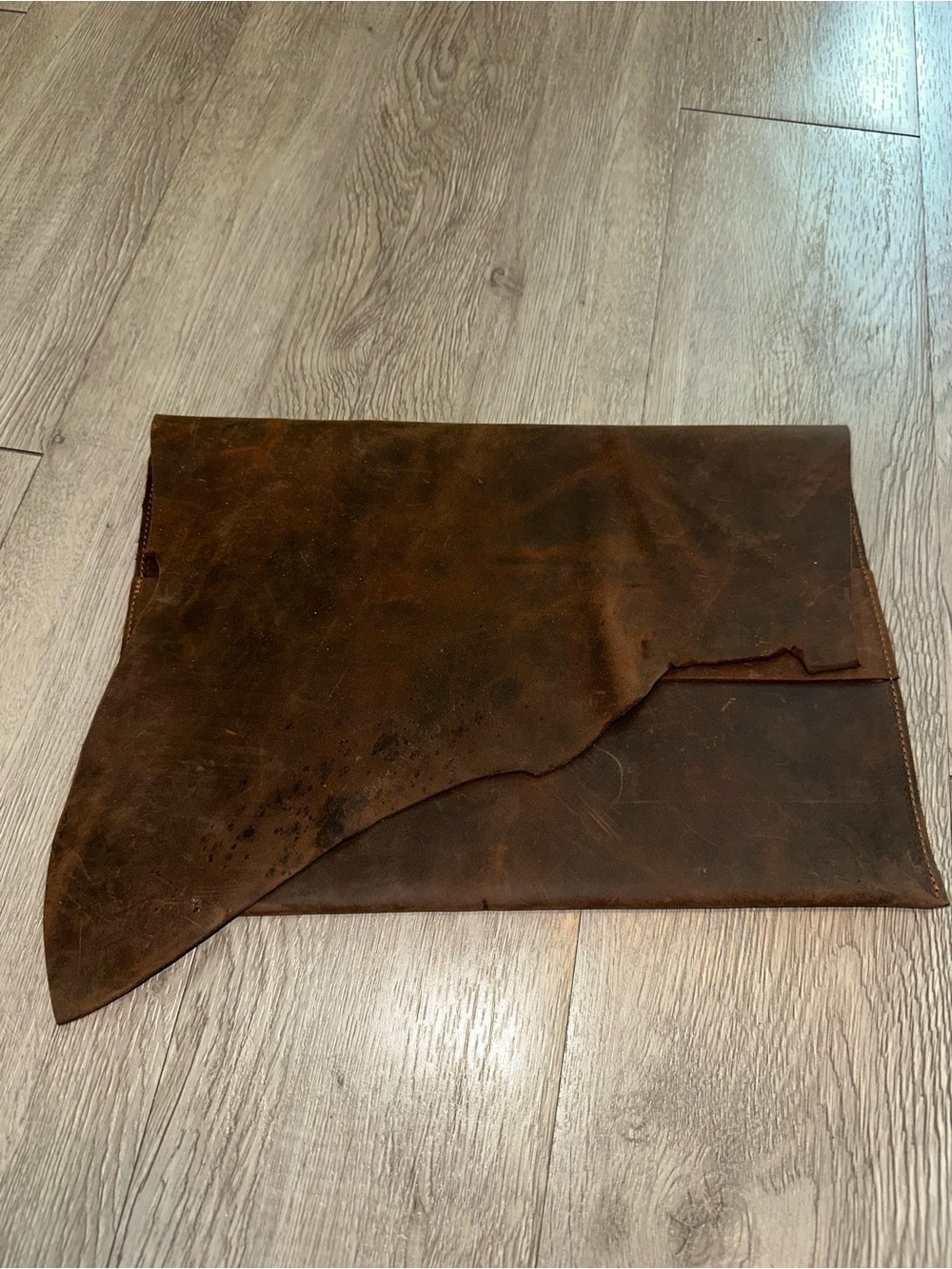 Vintage Asymmetrical Dark Brown Leather Envelope Portfolio Laptop Sleeve Bag
